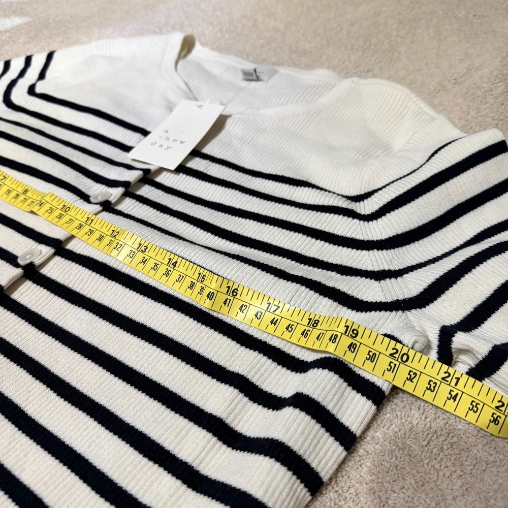 A New Day Cardigan Women XL Cream Black Striped Ribbed Knit Button Front Sweater - Picture 9 of 12